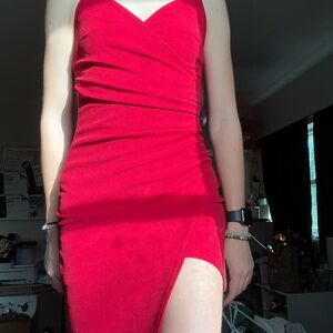 Honey and Rosie Red Ruched Sleeveless Mini Dress